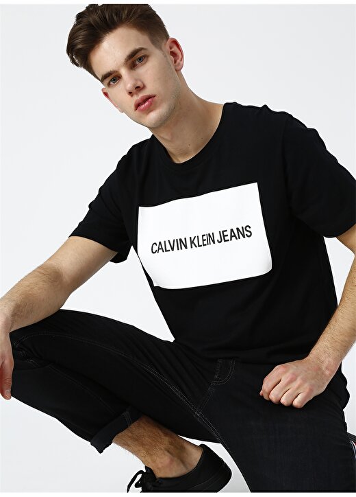 Calvin Klein Jeans Erkek Siyah T-Shirt INSTITUTIONAL BOX LOGO REG TEE-CK B 1
