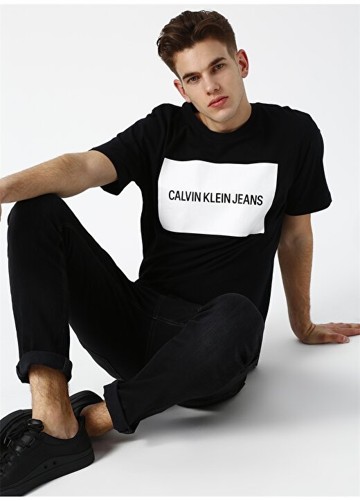 Calvin Klein Jeans Erkek Siyah T-Shirt INSTITUTIONAL BOX LOGO REG TEE-CK B 2