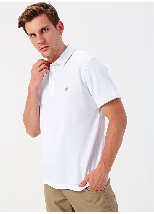 George Hogg Nakışlı Beyaz Polo Yaka T-Shirt 3