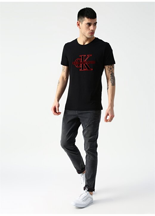 Calvin Klein Jeans Erkek Siyah T-Shirt CK MONOGRAM FRONT LOGO SLIM SS-CK B 2