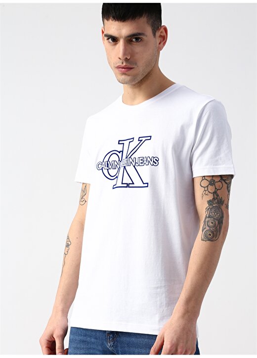 Calvin Klein Jeans Erkek Beyaz T-Shirt CK MONOGRAM FRONT LOGO SLIM SS-Brig 1