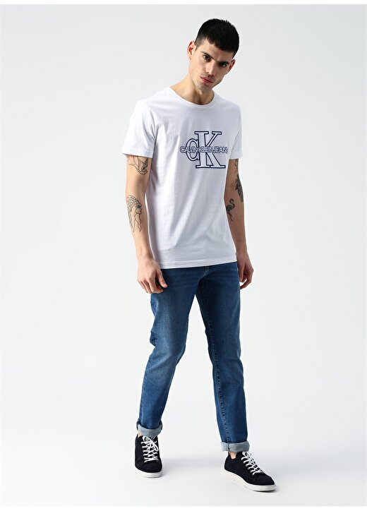 Calvin Klein Jeans Erkek Beyaz T-Shirt CK MONOGRAM FRONT LOGO SLIM SS-Brig 2