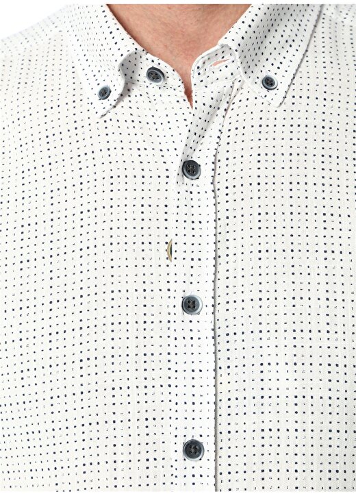 George Hogg Uzun Kol Gömlek Yaka Düğmeli Kare Desenli Slim Fit Beyaz Erkek Gömlek 4