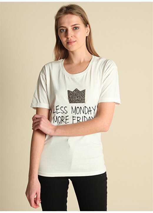 Fashion Friends 9Y0463B1 Ekru Kadın T-Shirt 3