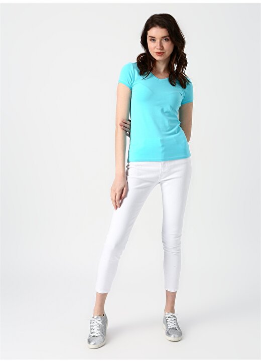 Fashion Friends 9Y0532B1 Açık Mavi V Yaka Kadın T-Shirt 2