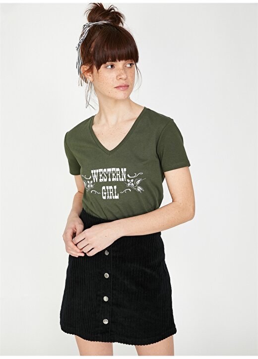 Koton Koyu Haki Kadın T-Shirt 9YAL18665IK 1