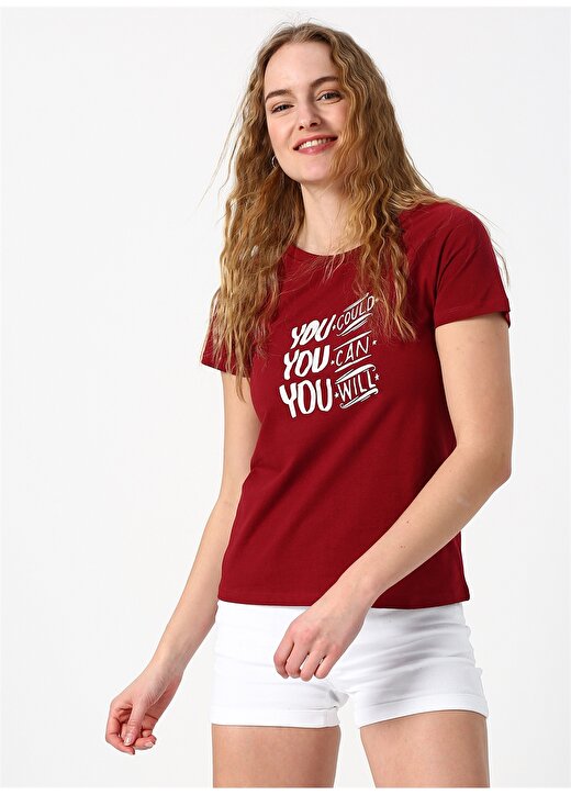 Koton Yazılı Bordo T-Shirt 1