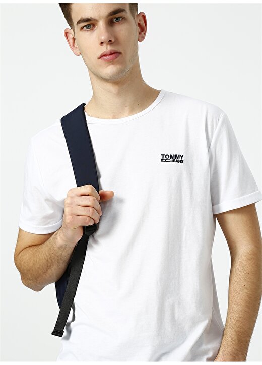 Tommy Jeans Bisiklet Yaka Beyaz T-Shirt 1