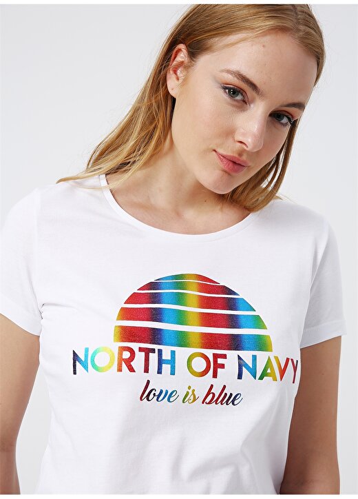 North Of Navy O Yaka Baskılı Beyaz T-Shirt 3