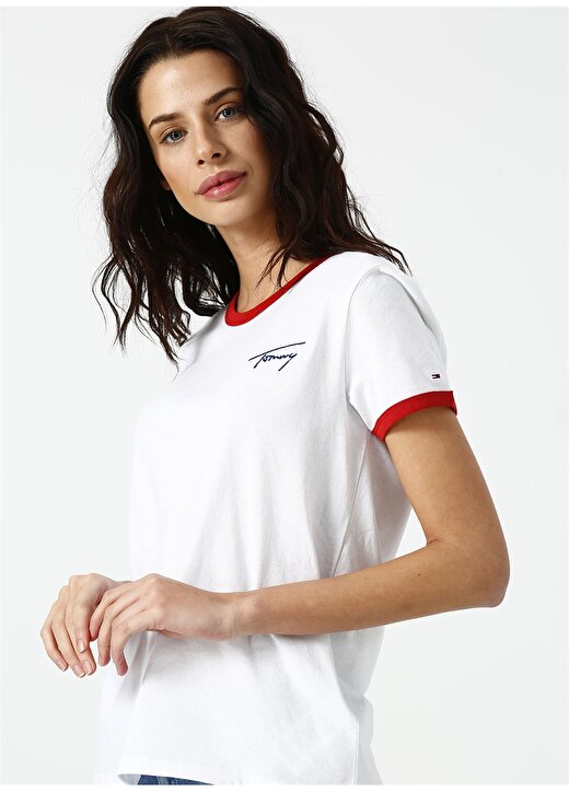 Tommy Jeans Nakışlı Beyaz-Kırmızı T-Shirt 1