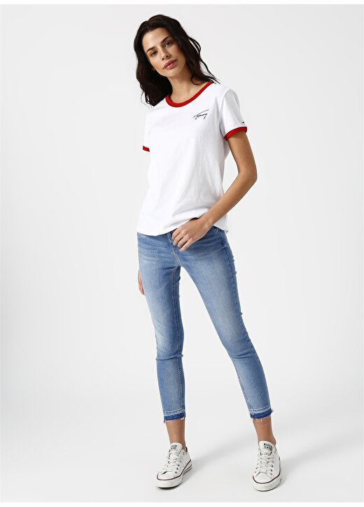 Tommy Jeans Nakışlı Beyaz-Kırmızı T-Shirt 2