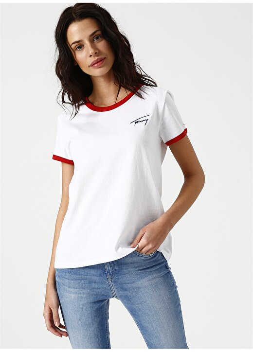 Tommy Jeans Nakışlı Beyaz-Kırmızı T-Shirt 3