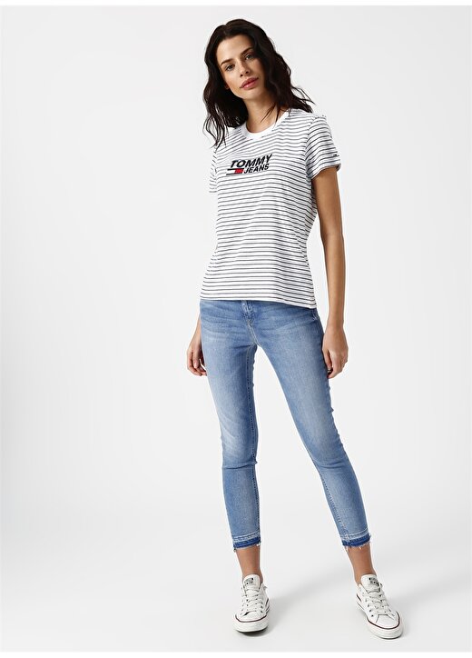 Tommy Jeans Çizgili Beyaz T-Shirt 2
