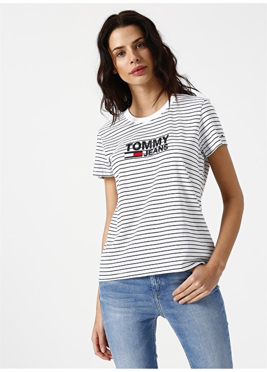 Tommy Jeans Çizgili Beyaz T-Shirt 3
