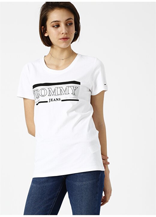 Tommy Jeans Baskılı Beyaz T-Shirt 3