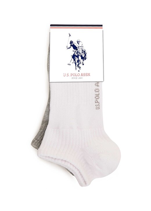 U.S. Polo Assn. Erkek 2'Li Beyaz Gri Soket Çorap 1