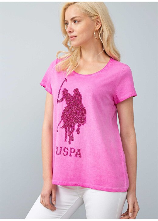 U.S. Polo Assn. Pul İşlemeli Fuşya T-Shirt 1