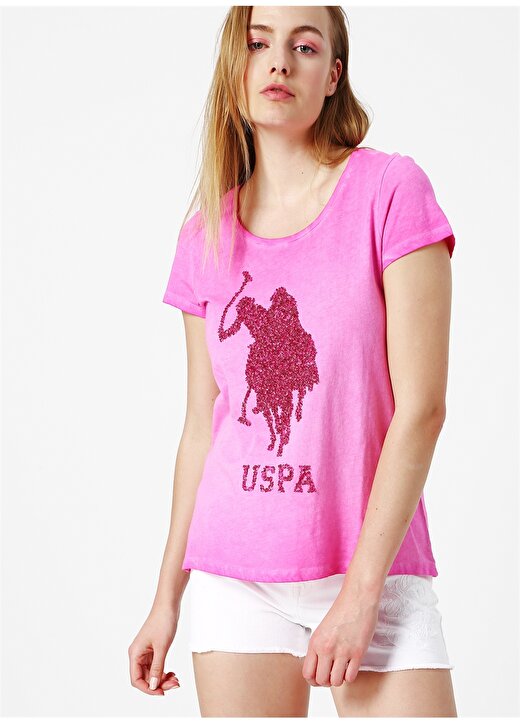 U.S. Polo Assn. Pul İşlemeli Fuşya T-Shirt 4