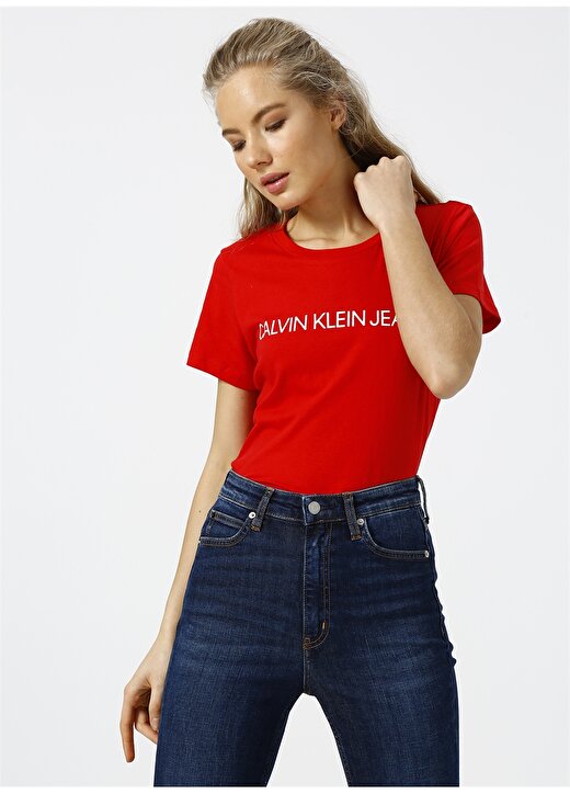 Calvin Klein Jeans Kırmızı Kadın T-Shirt INSTITUTIONAL LOGO 3