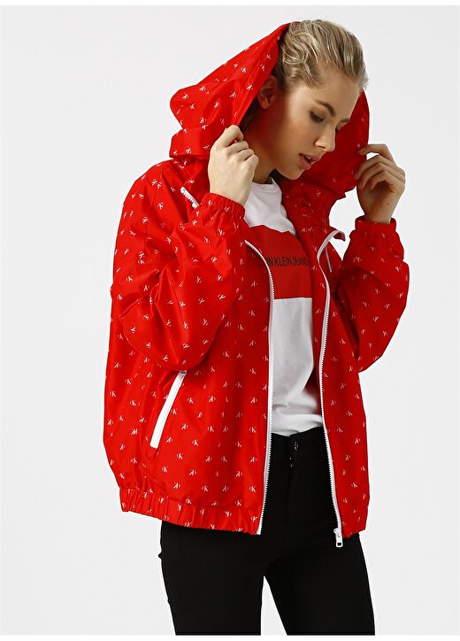 Calvin Klein Jeans Kırmızı Kadın Yağmurluk MONOGRAM AOP WINDB 3
