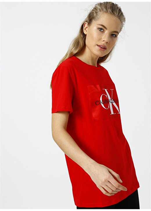 Calvin Klein Jeans Kırmızı Kadın T-Shirt MONOGRAM BOX LOGO 3