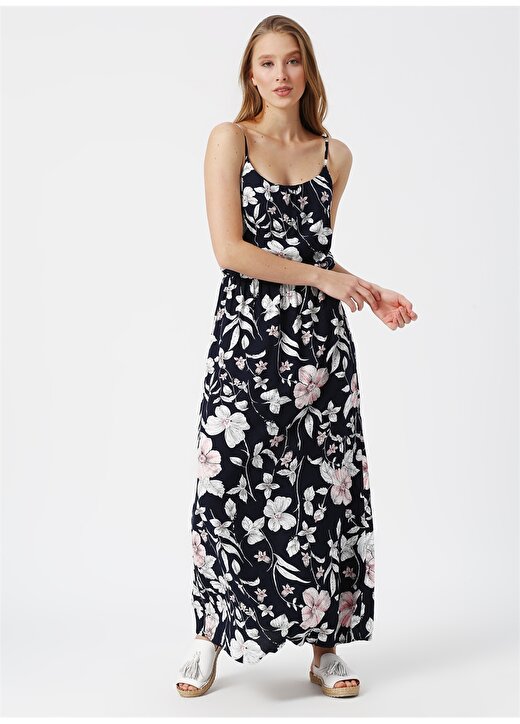 Only Çiçek Desenli Askılı Lacivert Elbise 2