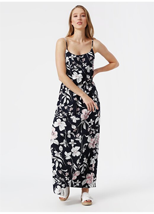 Only Çiçek Desenli Askılı Lacivert Elbise 3