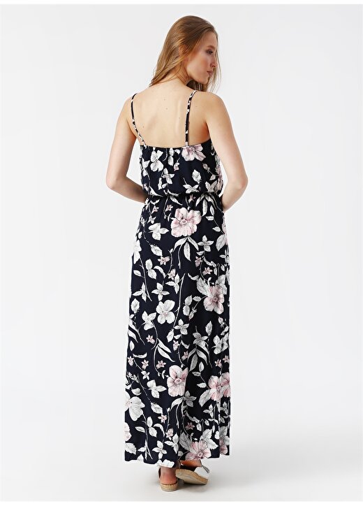 Only Çiçek Desenli Askılı Lacivert Elbise 4