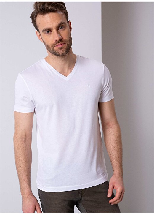 Pierre Cardin V Yaka Beyaz T-Shirt 1