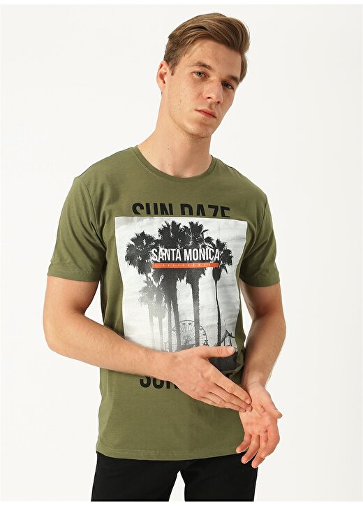 Only & Sons Baskılı Zeytin Yeşili T-Shirt 2