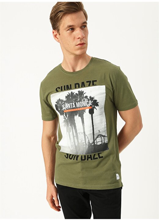Only & Sons Baskılı Zeytin Yeşili T-Shirt 4