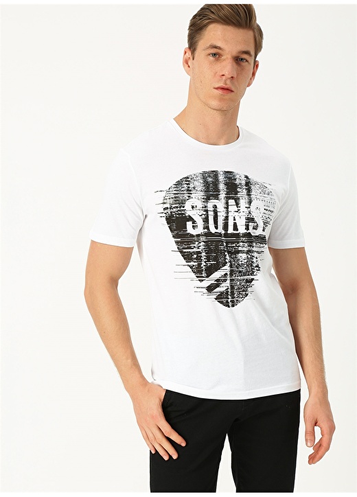 Only & Sons Baskılı O Yaka Beyaz T-Shirt 1