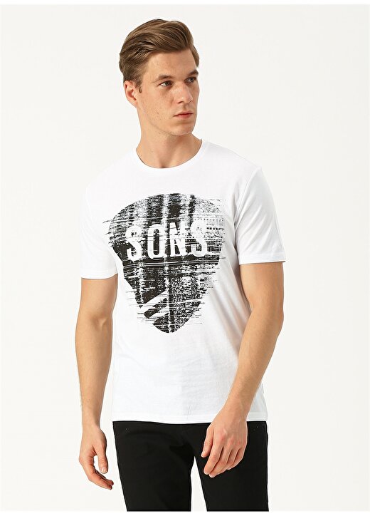 Only & Sons Baskılı O Yaka Beyaz T-Shirt 3