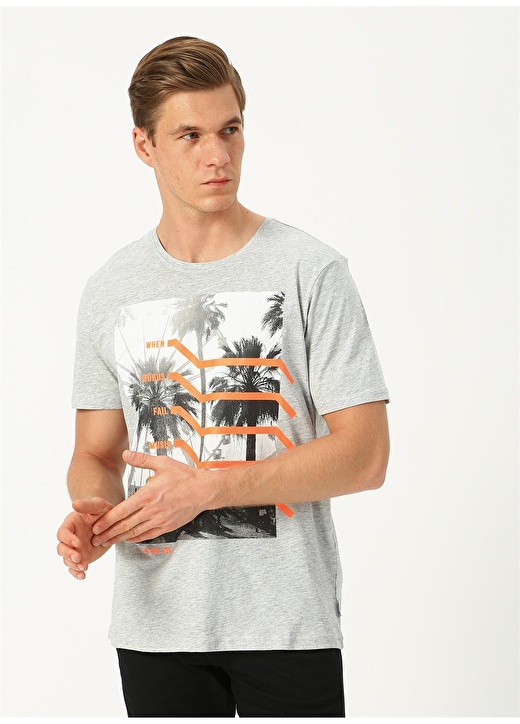 Only & Sons Baskılı Gri Melanj T-Shirt 1