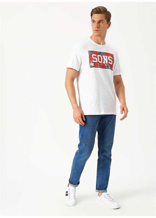 Only & Sons Baskılı O Yaka Beyaz T-Shirt 2