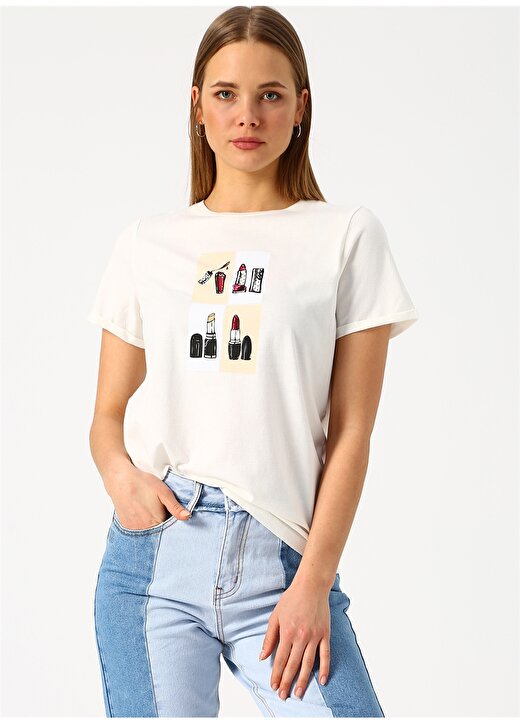 Vero Moda Baskılı Kısa Kollu Beyaz Kadın T-Shirt 3