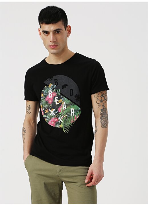 Bad Bear Bisiklet Yaka Çiçek Desenli Siyah Erkek T-Shirt 3