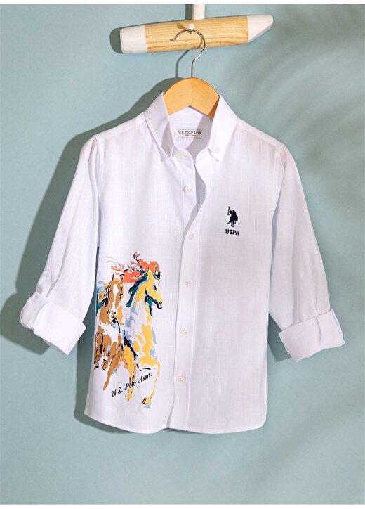 U.S. Polo Assn. Baskılı Beyaz Gömlek 1