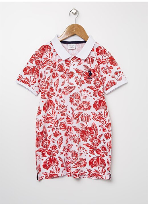 U.S. Polo Assn. Çiçek Desenli Kırmızı-Beyaz T-Shirt 1
