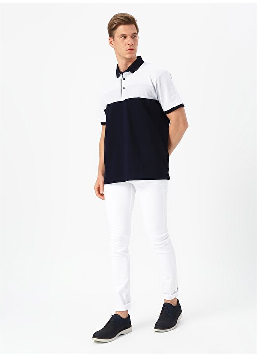 Cotton Bar Beyaz - Mavi Polo T-Shirt 2