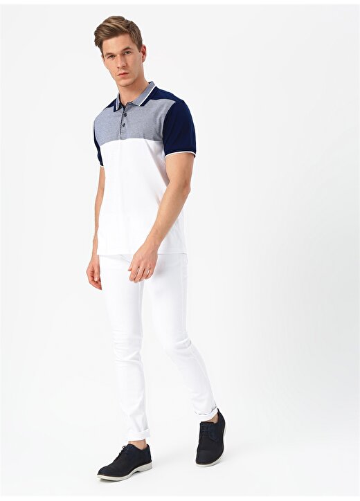 Cotton Bar Beyaz - Mavi Polo T-Shirt 2
