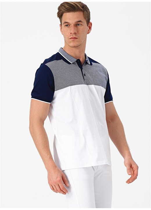 Cotton Bar Beyaz - Mavi Polo T-Shirt 3