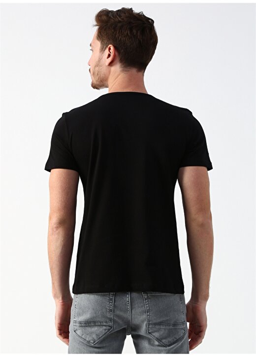 Twister Jeans V Yaka Baskılı Siyah T-Shirt 4