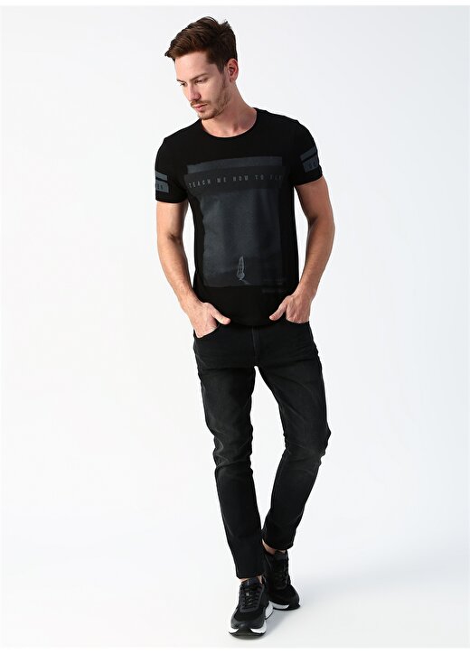 Twister Jeans Baskılı Yazılı Siyah T-Shirt 2