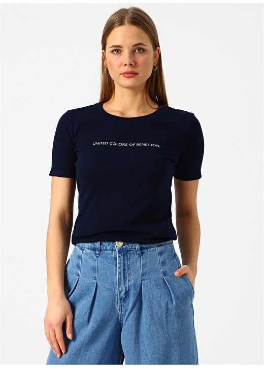 Benetton Yazılı Lacivert T-Shirt 1