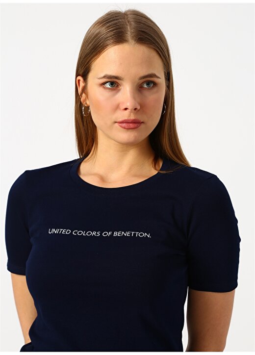 Benetton Yazılı Lacivert T-Shirt 3