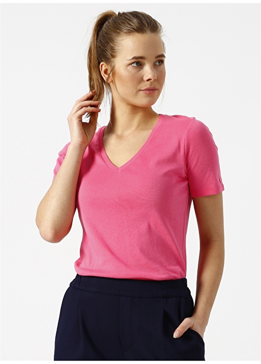 Benetton V Yaka Pembe T-Shirt 3