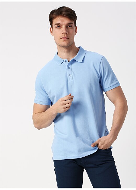 Altınyıldız Classic Slim Fit Polo Yaka Açık Mavi T-Shirt 3