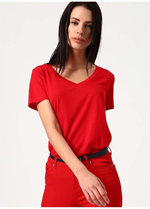 Vero Moda V Yaka Kırmızı Kadın T-Shirt 3