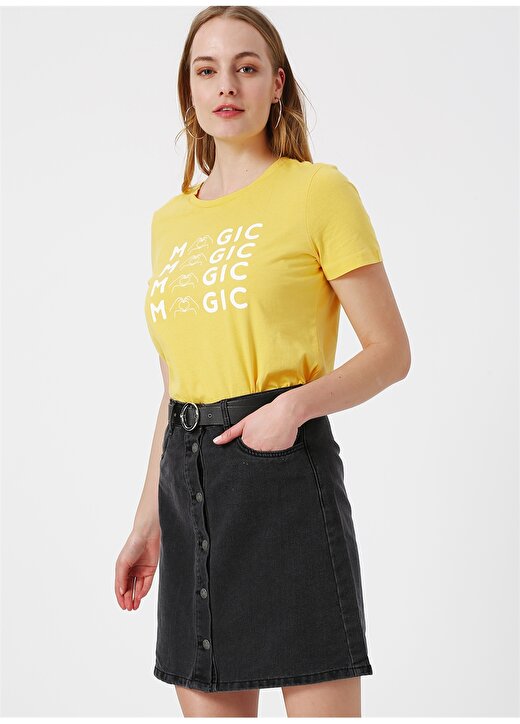 Vero Moda Bisiklet Yaka Yazı Baskılı Sarı Kadın T-Shirt 1